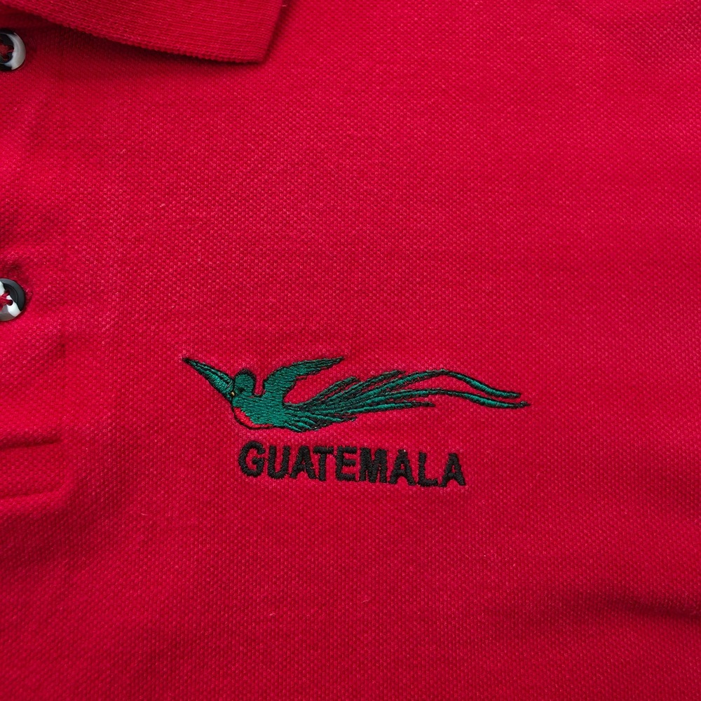 Guatemala Resplendent Quetzal Embroidered Polo Shirt Mens Large Red Souvenir - Picture 3 of 7